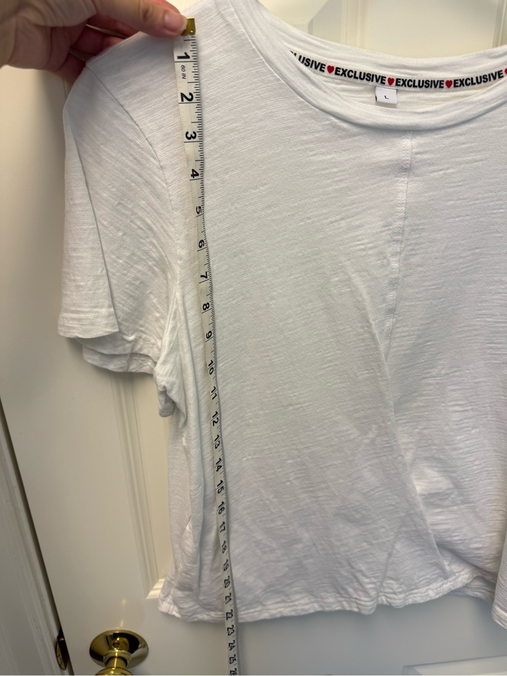 EXCLUSIVE White Slub Knit Asymmetrical Crossover Wrap Tee L - Picture 5 of 6